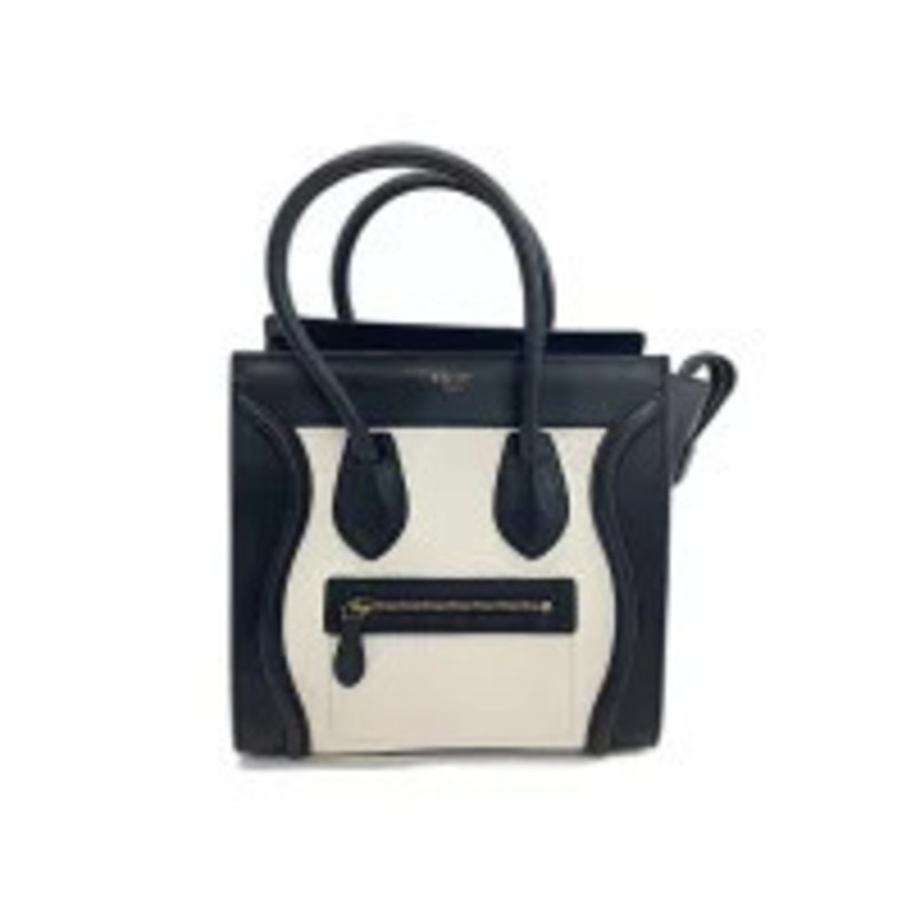 Celine Leather Luggage Tote Handbag Black